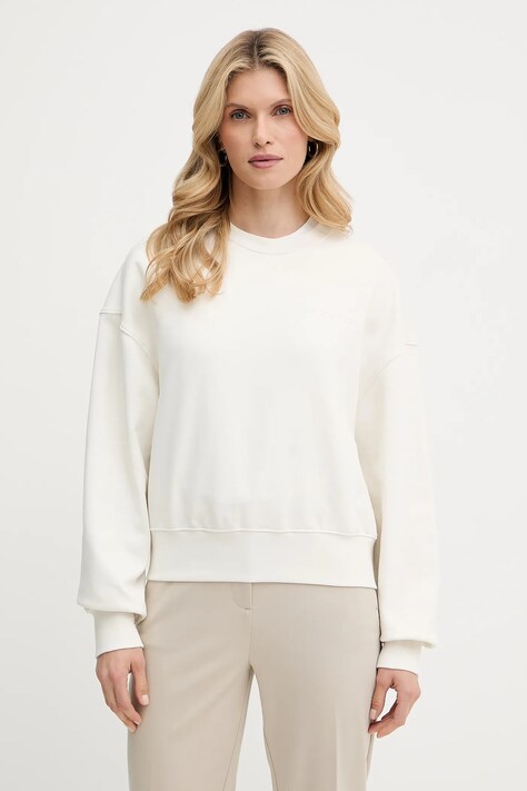 Calvin Klein bluza bawełniana damska kolor beżowy z aplikacją LV044C209G