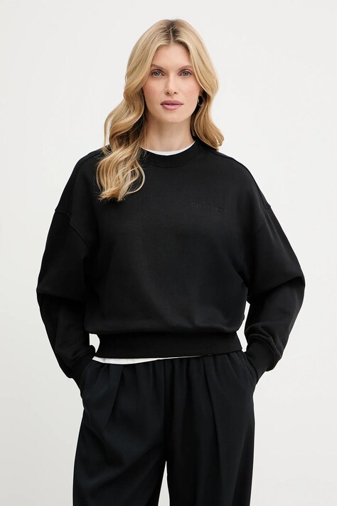 Calvin Klein bluza bawełniana damska kolor czarny z aplikacją LV044C209G