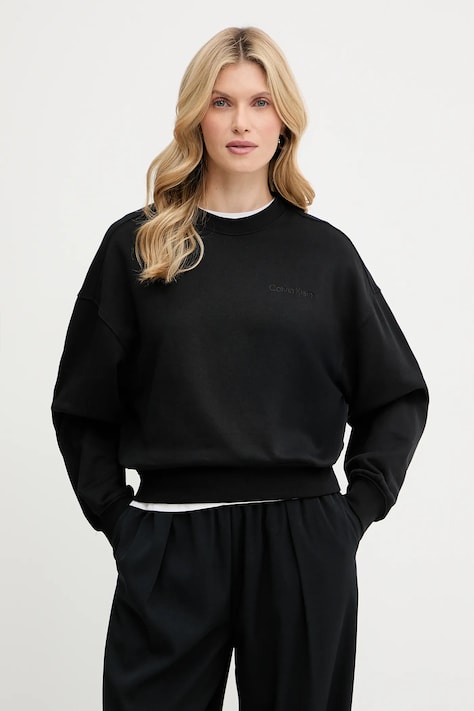 Calvin Klein pamut melegítőfelső fekete, nyomott mintás, LV044C209G