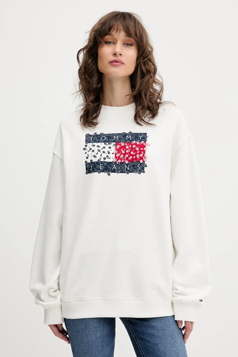 Tommy Jeans bluza bawełniana damska kolor biały wzorzysta DW0DW20933