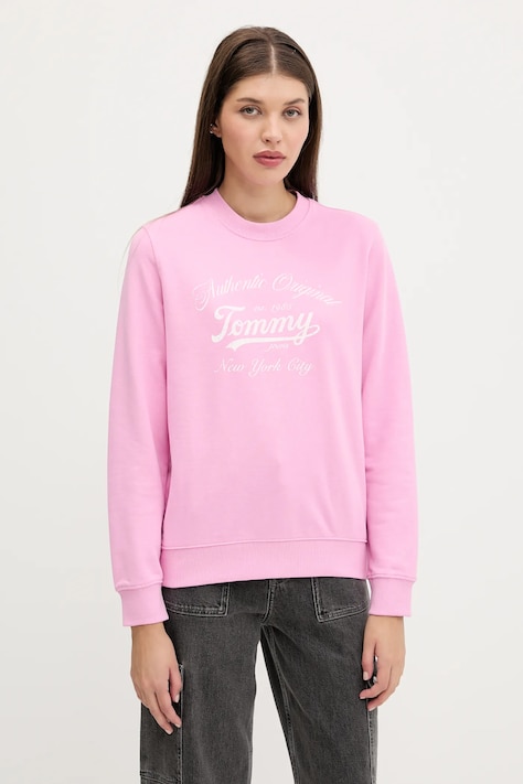 Хлопковая кофта Tommy Jeans цвет розовый с принтом DW0DW20942