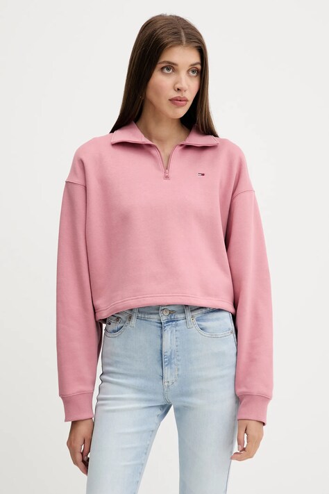 Tommy Jeans bluza damska kolor różowy gładka DW0DW20946