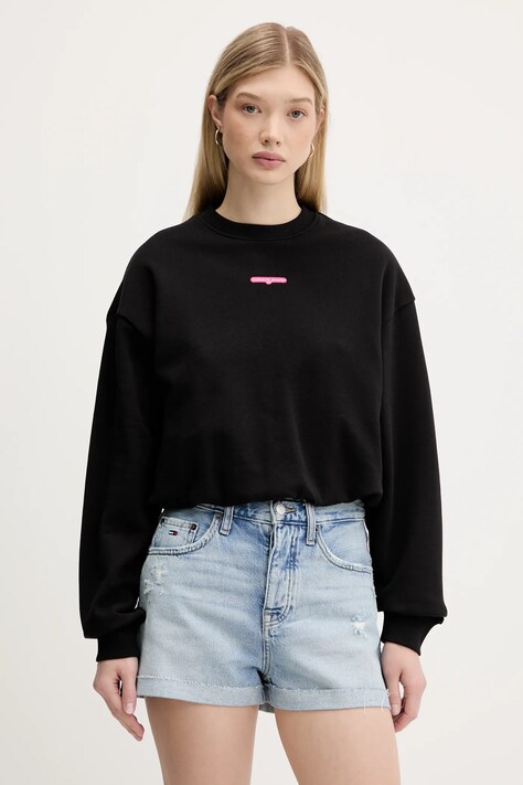 Tommy Jeans hanorac de bumbac culoarea negru, cu imprimeu, DW0DW20947