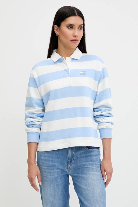 Tommy Jeans bluza bawełniana damska kolor niebieski wzorzysta DW0DW20948