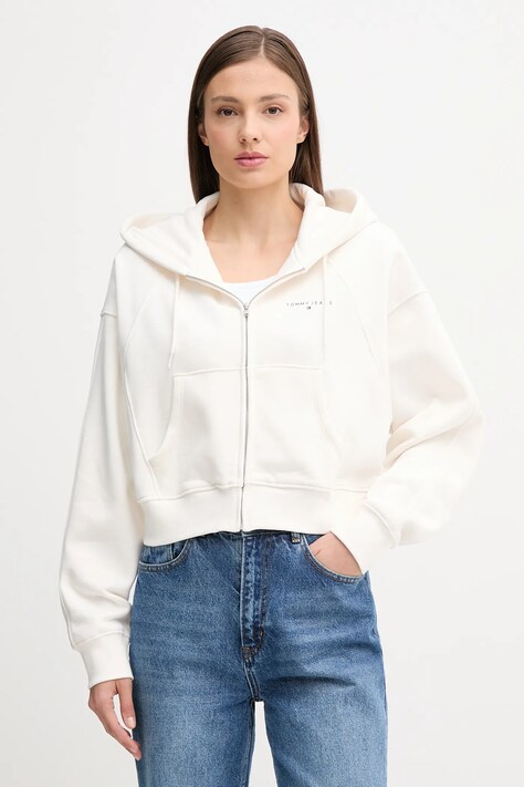 Tommy Jeans felpa donna colore beige con cappuccio DW0DW21163