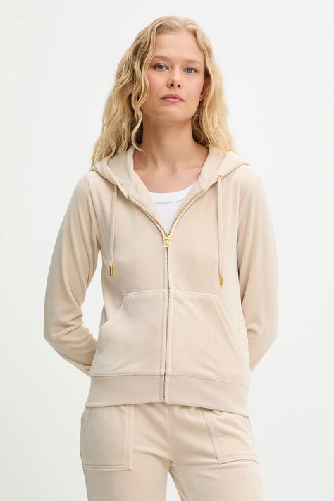 Μπλούζα Juicy Couture ROBERTSON HOODIE χρώμα: μπεζ, με κουκούλα, JCAP176G