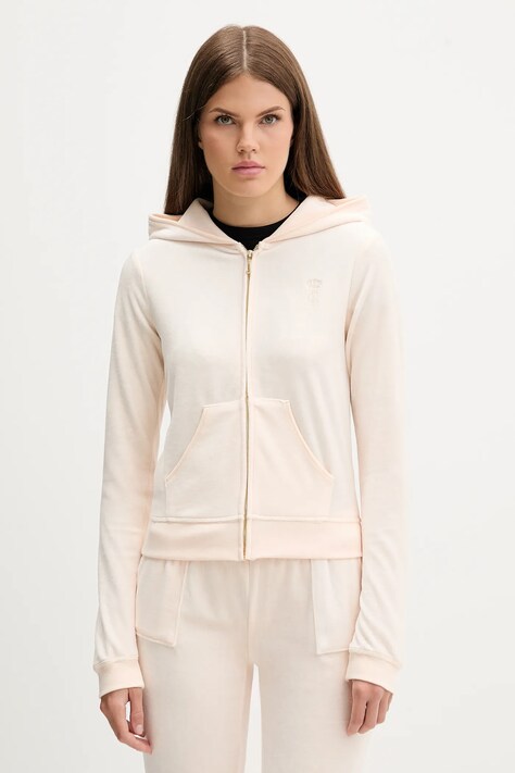 Juicy Couture bluza HERITAGE ROBYN HOODIE damska kolor beżowy z kapturem z aplikacją JCSEBJ007G