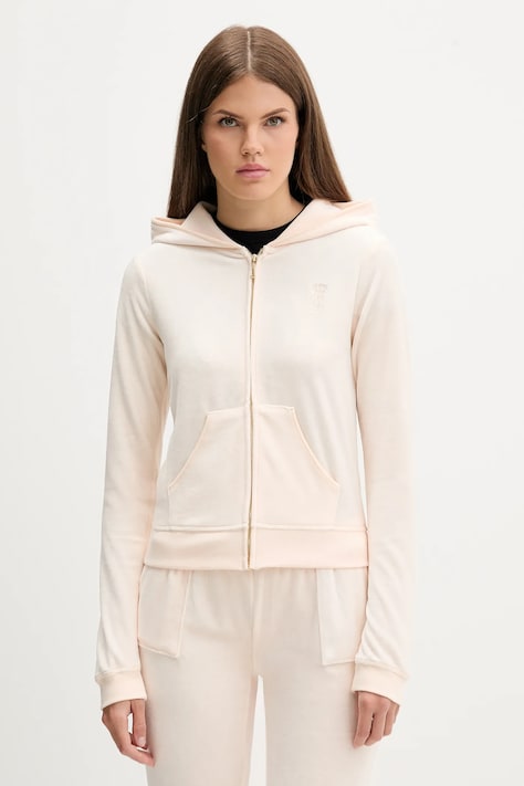 Juicy Couture bluză HERITAGE ROBYN HOODIE culoarea roz, cu glugă, cu imprimeu, JCSEBJ007G