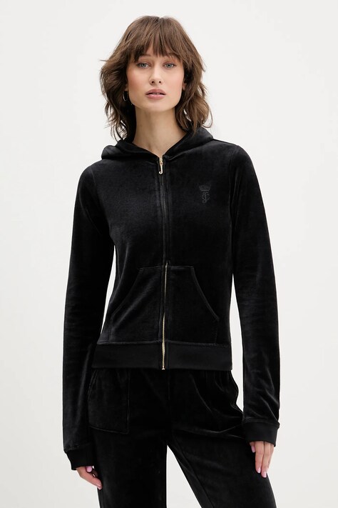 Суичър Juicy Couture HERITAGE ROBYN HOODIE в розово с качулка с апликация JCSEBJ007G