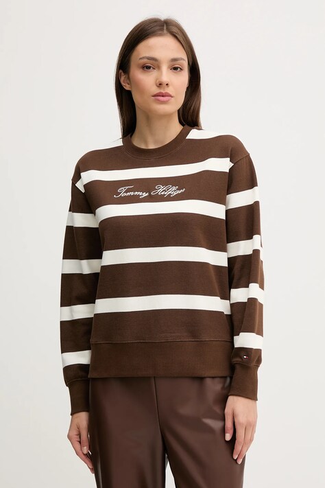 Mikina Tommy Hilfiger dámská, hnědá barva, vzorovaná, WW0WW45743