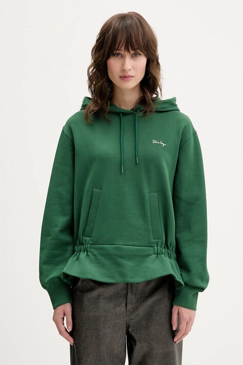 Stine Goya bluza bawełniana 0 damska kolor zielony z kapturem gładka SG-AW25-T085-2430