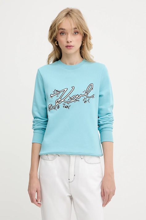 Кофта Karl Lagerfeld колір бірюзовий з аплікацією A3W20010