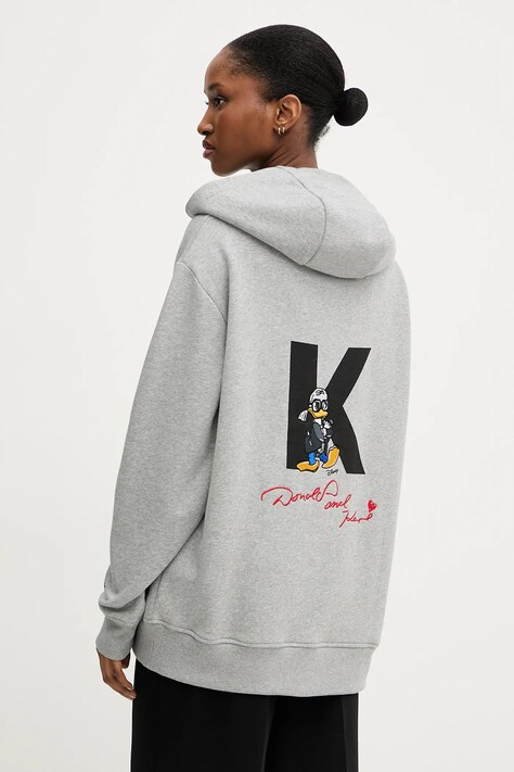 Mikina Karl Lagerfeld KL X DISNEY dámská, šedá barva, s kapucí, s potiskem, A3W20062