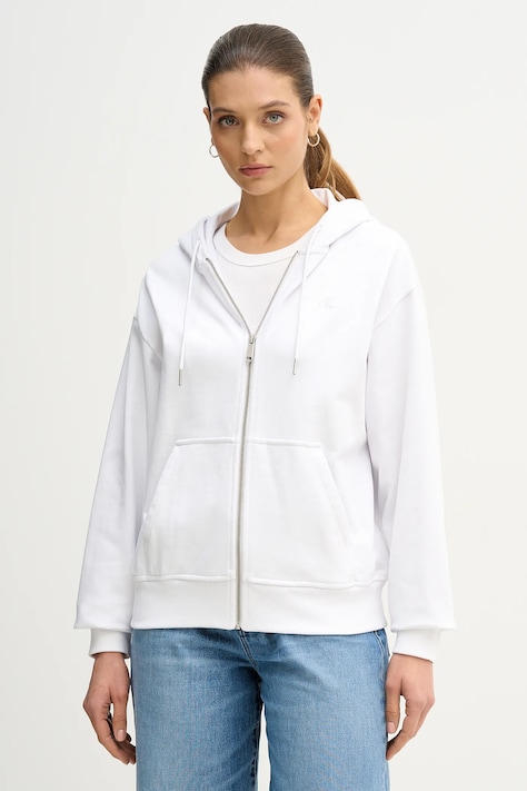 Calvin Klein Jeans bluza damska kolor biały z kapturem gładka LV047B237G