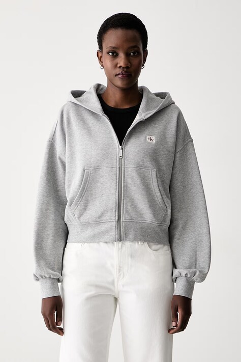 Calvin Klein Jeans mikina na zips s kapucňou dámska bavlnená sivá LV047C216G