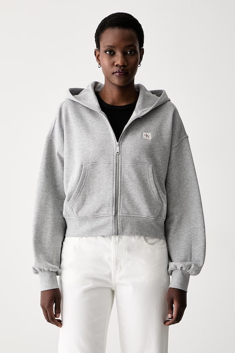 Calvin Klein Jeans mikina na zips s kapucňou dámska bavlnená sivá LV047C216G