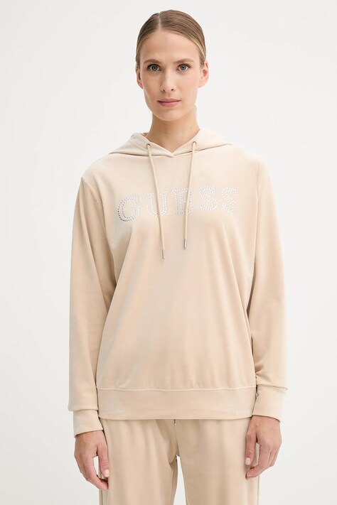 Guess bluza COUTURE damska kolor beżowy z kapturem z aplikacją V4RQ25 K0232
