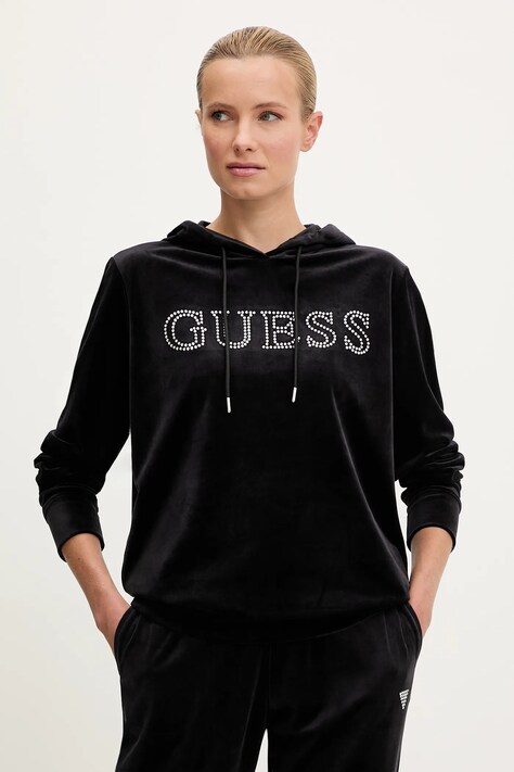 Кофта Guess COUTURE колір чорний з капюшоном з аплікацією V4RQ25 K0232