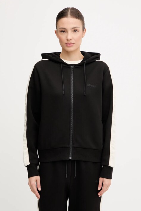 Guess bluză MARYELLA culoarea negru, cu glugă, uni, V5YQ00 KB3P2