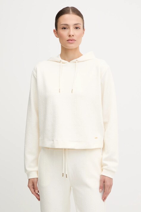 Guess bluza PEONY damska kolor beżowy z kapturem gładka V5YQ04 KBSL2