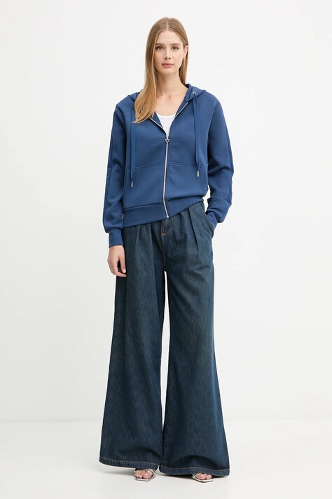 Guess bluza damska kolor niebieski z kapturem z aplikacją W5YQ05 KBYE2