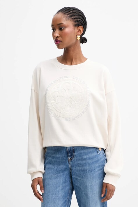 Guess bluza 4G damska kolor beżowy z aplikacją W5YQ07 KB681
