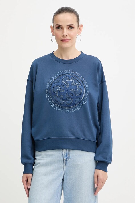 Guess bluza 4G damska kolor niebieski z aplikacją W5YQ07 KB681