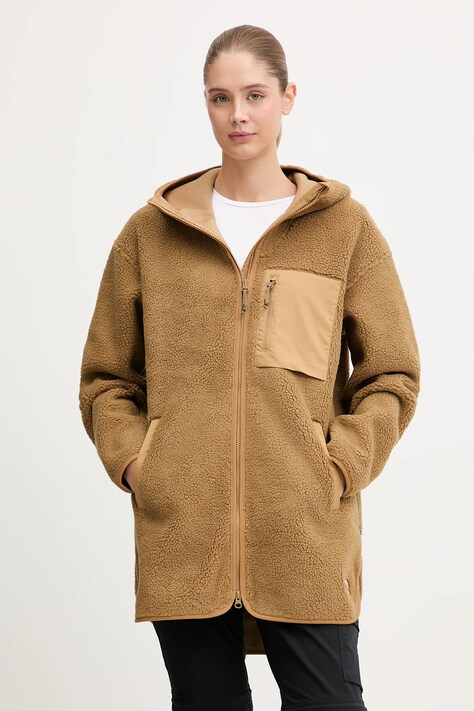 Fjallraven bluza Vardag Pile damska kolor zielony z kapturem gładka F14600256-232