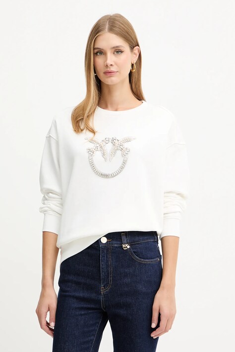 Pinko bluza bawełniana damska kolor biały z aplikacją 100534 A2RO