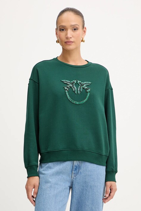 Pinko hanorac de bumbac culoarea verde, cu imprimeu, 100534 A2RO