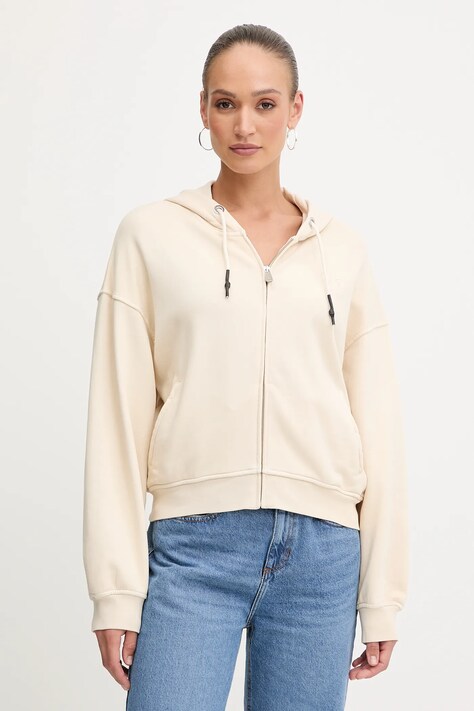 Pinko bluza bawełniana damska kolor beżowy z kapturem gładka 105509 A2RB