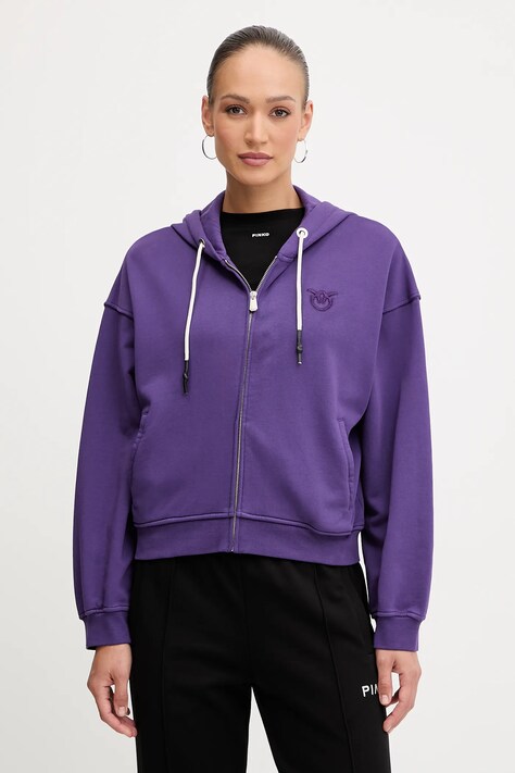 Pinko bluza bawełniana damska kolor fioletowy z kapturem gładka 105509 A2RB
