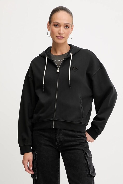 Pinko bluza bawełniana damska kolor czarny z kapturem gładka 105509 A2RB