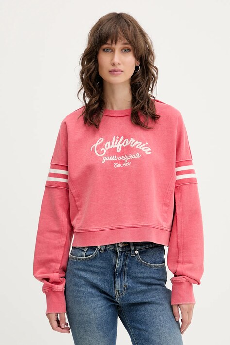 Guess Originals bluza bawełniana damska kolor różowy z nadrukiem W5YQ24 K68I4