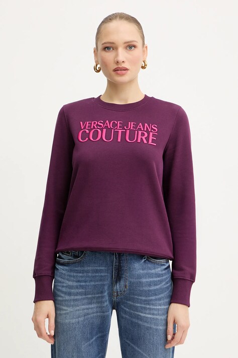 Versace Jeans Couture bluza bawełniana damska kolor fioletowy z aplikacją 79HAIT06 CF01T