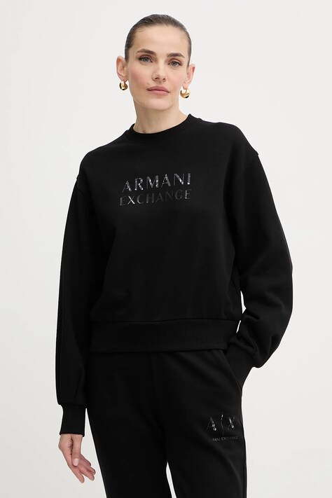 Armani Exchange bluza bawełniana damska kolor czarny z nadrukiem XW000747 AF16114