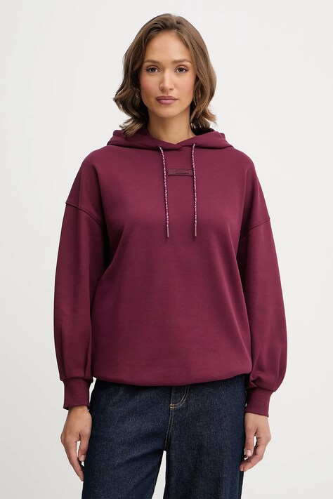 Armani Exchange bluza bawełniana damska kolor bordowy z kapturem gładka XW000748 AF16114