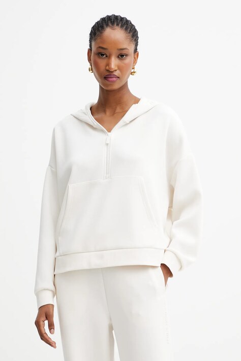 Armani Exchange bluza damska kolor beżowy z kapturem gładka XW000980 AF16111