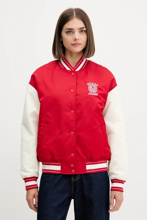 Bomber jakna Guess Jeans rdeča barva, W5YL15 WHAA2