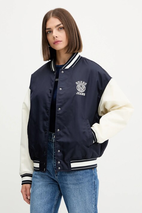 Bomber jakna Guess Jeans mornarsko modra barva, W5YL15 WHAA2