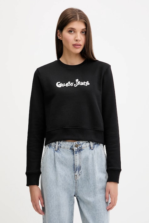 Guess Jeans bluza bawełniana damska kolor czarny z nadrukiem W5YQ15 K68I4