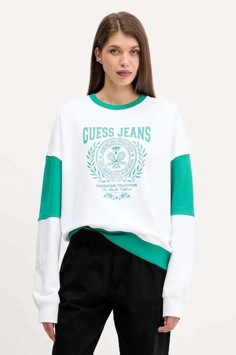 Guess Jeans bluza bawełniana damska kolor biały z nadrukiem W5YQ20 K68I4
