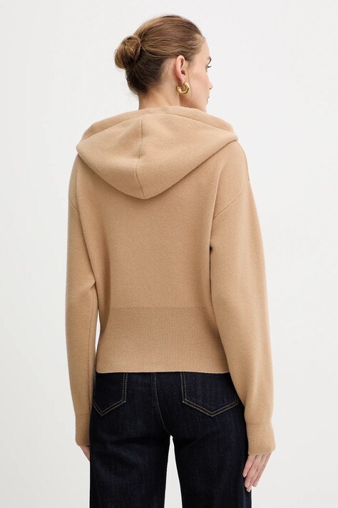 Patou bluza wełniana damska kolor beżowy z kapturem gładka KN2958041