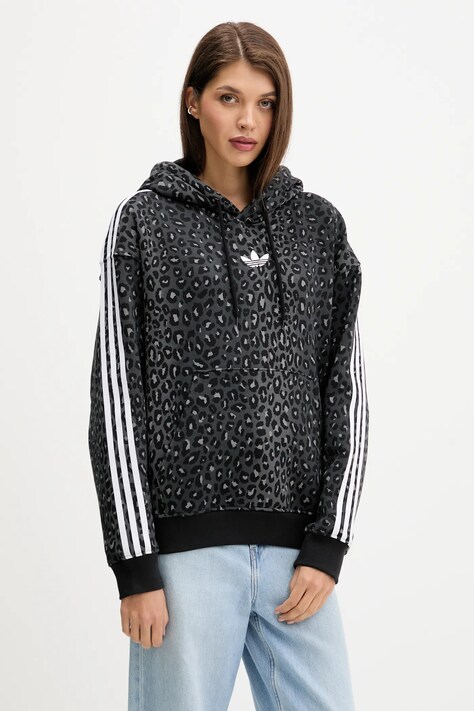 adidas Originals bluza Graphic Lo Hd damska kolor czarny z kapturem wzorzysta JV7561