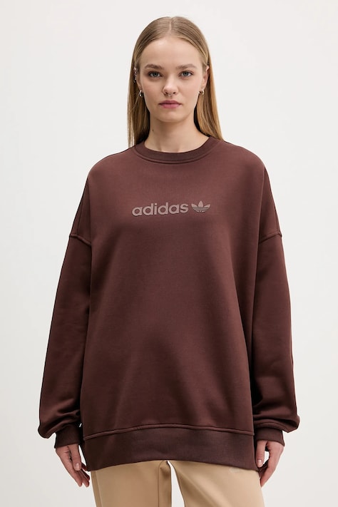 adidas Originals bluză Essentials culoarea maro, cu imprimeu, JW1018