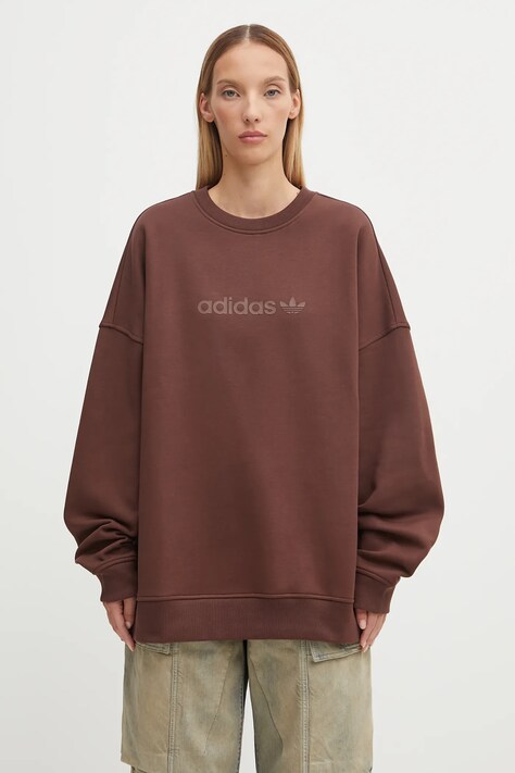 Mikina adidas Originals Essentials dámská, hnědá barva, s aplikací, JW1018