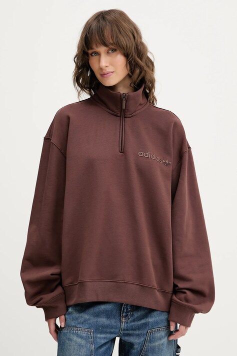 adidas Originals bluză Essentials culoarea maro, cu imprimeu, JW1023