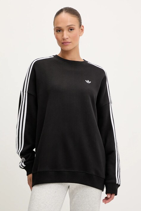 adidas Originals bluza bawełniana 3-Stripes damska kolor czarny z aplikacją JX5285