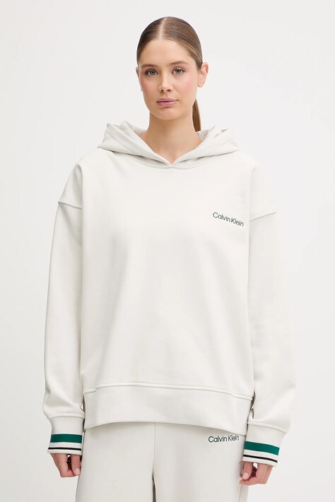 Calvin Klein Performance bluza damska kolor beżowy z kapturem gładka LVGWF5W309