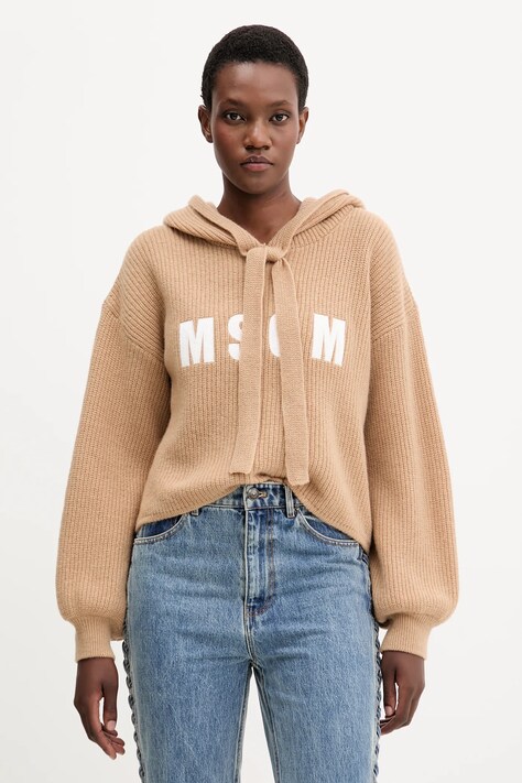 MSGM sweter wełniany damska kolor beżowy ciepły 3941MDM219.257785
